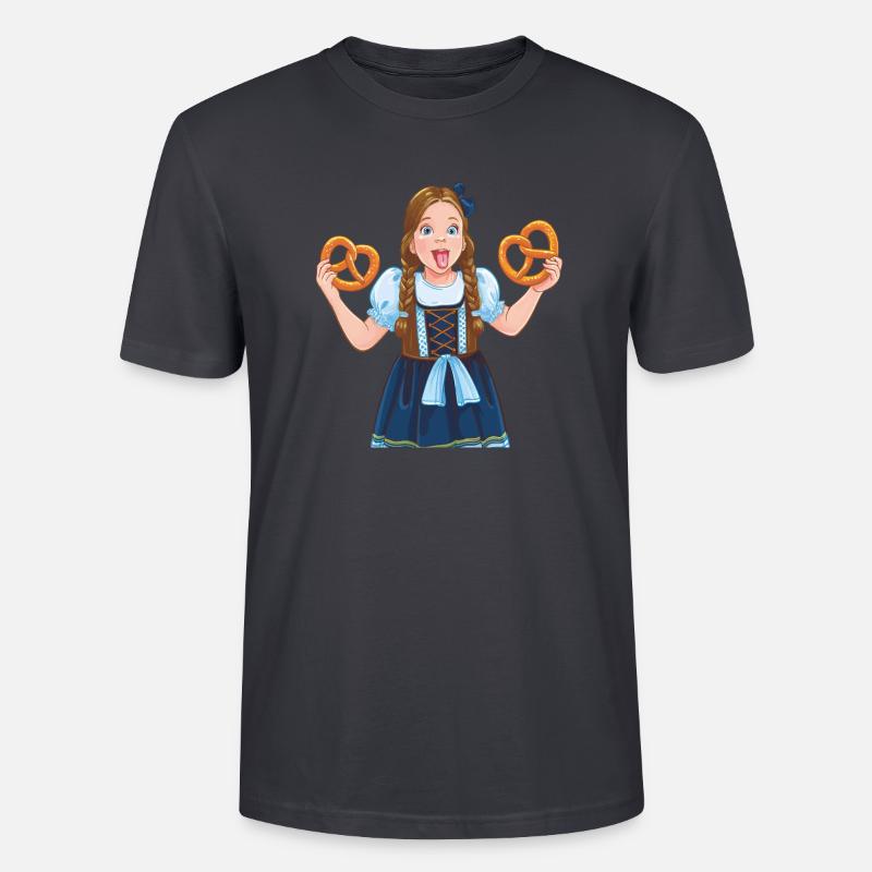MÄDCHEN DIRNDL BREZEL - Stanley/Stella Unisex Bio-T-Shirt CRAFTER - Dunkles Graublau
