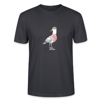 Moin Möwe Hafen Norddeutschland Plattdeutsch Küste - Stanley/Stella Unisex Bio-T-Shirt CRAFTER - Dunkles Graublau - Vorne - Alina (178cm) & Michal (187cm)