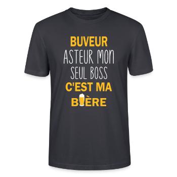Buveur asteur mon seul boss c'est ma bière - T-shirt bio CRAFTER Stanley Stella Unisexe - bleu gris foncé - Devant - Alina (178cm) & Michal (187cm)