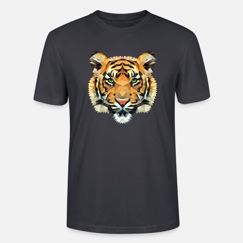 Tiger Polygon wild Löwe Geschenkidee - Stanley/Stella Unisex Bio-T-Shirt CRAFTER - Dunkles Graublau