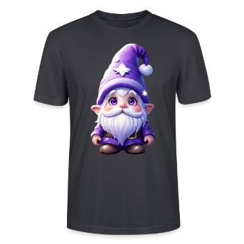 Violetter Weihnachtswichtel mit Zipfelmütze - Stanley/Stella Unisex Bio-T-Shirt CRAFTER - Dunkles Graublau - Vorne - Alina (178cm) & Michal (187cm)