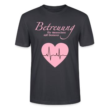 Betreuung Demenz Pflege Altenpflege Geschenkidee - Stanley/Stella Unisex Bio-T-Shirt CRAFTER - Dunkles Graublau - Vorne - Alina (178cm) & Michal (187cm)