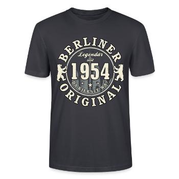 70. Geburtstag 2024 Berliner Original Geschenk - Stanley/Stella Unisex Bio-T-Shirt CRAFTER - Dunkles Graublau - Vorne - Alina (178cm) & Michal (187cm)