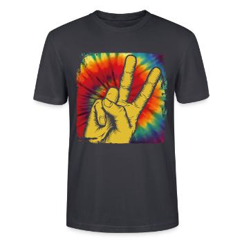 Peace Hippie Festival - Stanley/Stella Unisex Bio-T-Shirt CRAFTER - Dunkles Graublau - Vorne - Alina (178cm) & Michal (187cm)