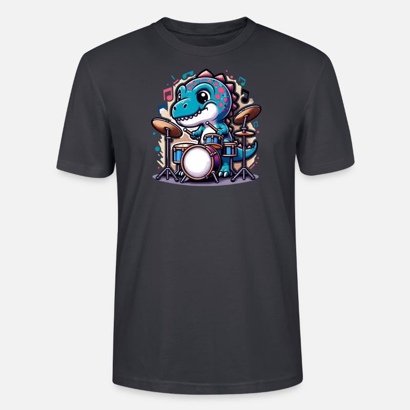 Cooler T-Rex Dinosaurier Drummer - Stanley/Stella Unisex Bio-T-Shirt CRAFTER - Dunkles Graublau