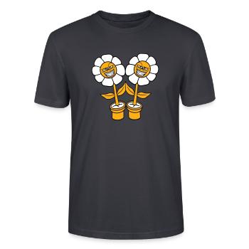 2 onde blomster ser ondskabsfulde grin uartigt ansigt ud - Stanley Stella CRAFTER unisex økologisk-T-shirt - mørk gråblå - Foran - Alina (178cm) & Michal (187cm)
