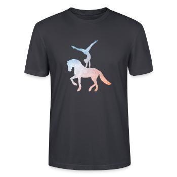 Voltigieren - Voltigierer - Volti - Pferde - Stanley/Stella Unisex Bio-T-Shirt CRAFTER - Dunkles Graublau - Vorne - Alina (178cm) & Michal (187cm)
