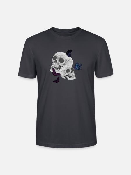 Menschenschädel und Schmetterlinge Tattoos - Stanley/Stella Unisex Bio-T-Shirt CRAFTER - Dunkles Graublau