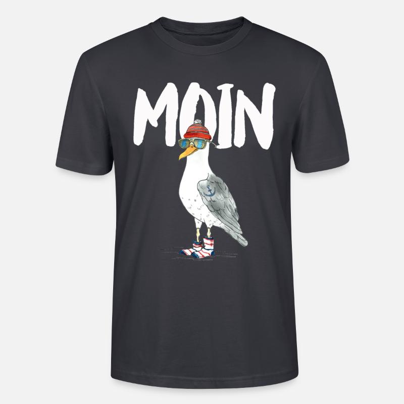 PLATTDEUTSCHER SPRUCH MIT MÖWE - Stanley/Stella Unisex Bio-T-Shirt CRAFTER - Dunkles Graublau