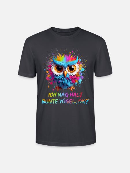 LUSTIGE BUNTE EULE - Stanley/Stella Unisex Bio-T-Shirt CRAFTER - Dunkles Graublau