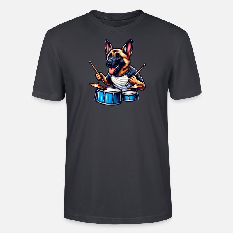 Cooler Malinois Drummer Design - Stanley/Stella Unisex Bio-T-Shirt CRAFTER - Dunkles Graublau