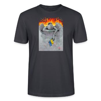 Tears for Ukraine - Stanley/Stella CRAFTER Unisex Organic T-Shirt - India Ink Grey - Front - Alina (178cm) & Michal (187cm)