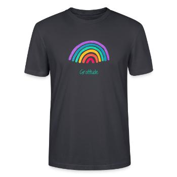 Dankbarkeit Regenbogen - Stanley/Stella Unisex Bio-T-Shirt CRAFTER - Dunkles Graublau - Vorne - Alina (178cm) & Michal (187cm)