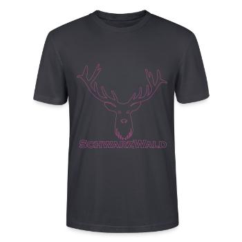 Schwarzwald Hirsch - Rand lila - Stanley/Stella Unisex Bio-T-Shirt CRAFTER - Dunkles Graublau - Vorne - Alina (178cm) & Michal (187cm)