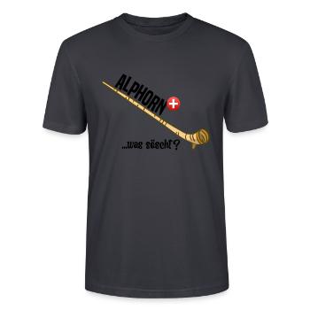 Alphorn Schweiz was söscht - Stanley/Stella Unisex Bio-T-Shirt CRAFTER - Dunkles Graublau - Vorne - Alina (178cm) & Michal (187cm)