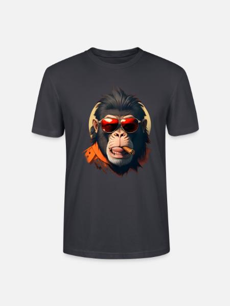 Lässiger Affe: Sonnenbrille & Zigarre - Stanley/Stella Unisex Bio-T-Shirt CRAFTER - Dunkles Graublau