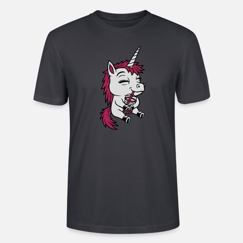 Boba Tee trinkendes Einhorn - Stanley/Stella Unisex Bio-T-Shirt CRAFTER - Dunkles Graublau