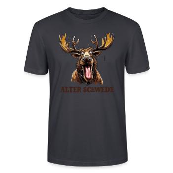 Alter Schwede verrückter Elch Design - Stanley/Stella Unisex Bio-T-Shirt CRAFTER - Dunkles Graublau - Vorne - Alina (178cm) & Michal (187cm)