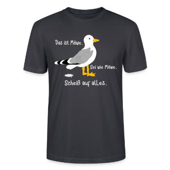 Das ist Möwe. Sei wie Möwe. Scheiß auf alles - Stanley/Stella Unisex Bio-T-Shirt CRAFTER - Dunkles Graublau - Vorne - Alina (178cm) & Michal (187cm)