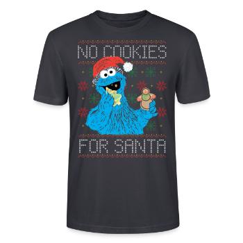 Sesamstraße Keine Kekse Für Santa Ugly Xmas - Stanley/Stella Unisex Bio-T-Shirt CRAFTER - Dunkles Graublau - Vorne - Alina (178cm) & Michal (187cm)