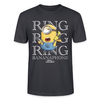 Minions Ring Ring Ring Bananaphone Klingelt - Stanley/Stella Unisex Bio-T-Shirt CRAFTER - Dunkles Graublau - Vorne - Alina (178cm) & Michal (187cm)
