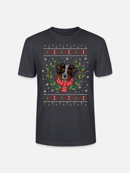 Australian Shepherd hässlicher Weihnachtspullover - Stanley/Stella Unisex Bio-T-Shirt CRAFTER - Dunkles Graublau
