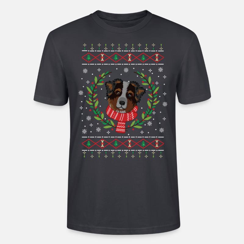 Australian Shepherd hässlicher Weihnachtspullover - Stanley/Stella Unisex Bio-T-Shirt CRAFTER - Dunkles Graublau