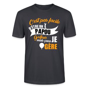 C'est pas facile papou golfeur t-shirt humour - T-shirt bio CRAFTER Stanley Stella Unisexe - bleu gris foncé - Devant - Alina (178cm) & Michal (187cm)