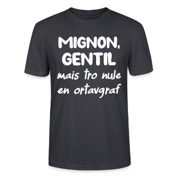 Mignon gentil mais tro nule en ortavgraf t-shirt - T-shirt bio CRAFTER Stanley Stella Unisexe - bleu gris foncé - Devant - Alina (178cm) & Michal (187cm)