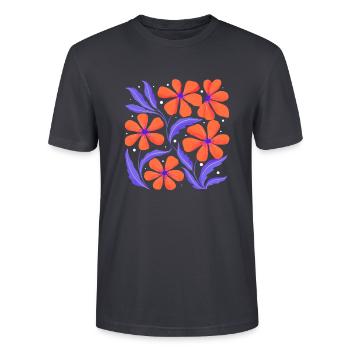 Blumen Dekor. Personalisierbar - Stanley/Stella Unisex Bio-T-Shirt CRAFTER - Dunkles Graublau - Vorne - Alina (178cm) & Michal (187cm)