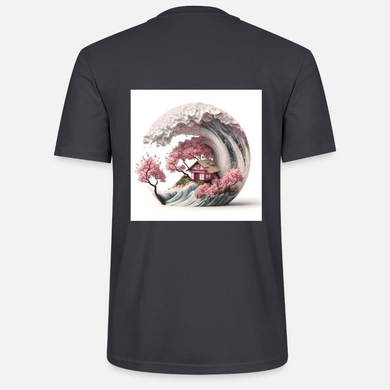 Vague de Sakura V2 - T-shirt bio CRAFTER Stanley Stella Unisexe - bleu gris foncé