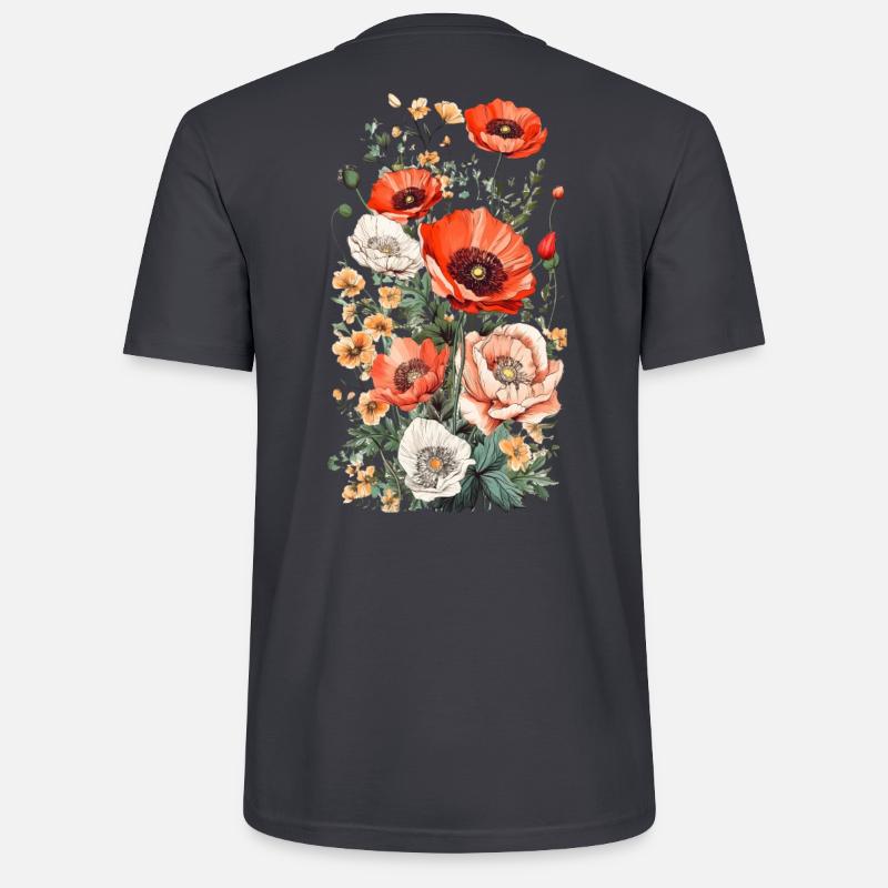 Wunderschönes Boho Mohn Herbarium Bouquet - Stanley/Stella Unisex Bio-T-Shirt CRAFTER - Dunkles Graublau