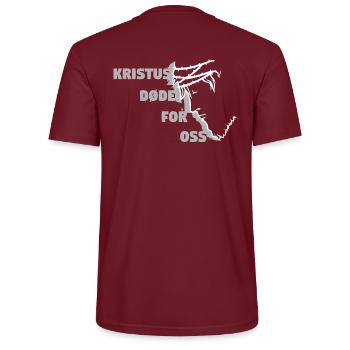 Christus ist für uns gestorben - Norwegisch - Stanley/Stella Unisex Bio-T-Shirt CRAFTER - Burgunderrot - Hinten - Michal (187cm)
