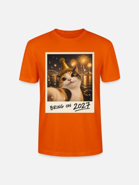 Bring On 2027 Glückskatze Selfie Silvester - Stanley/Stella Unisex Bio-T-Shirt CRAFTER - Tieforange