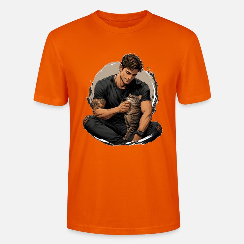 Mann mit Katze: stille Nähe - Stanley/Stella Unisex Bio-T-Shirt CRAFTER - Tieforange