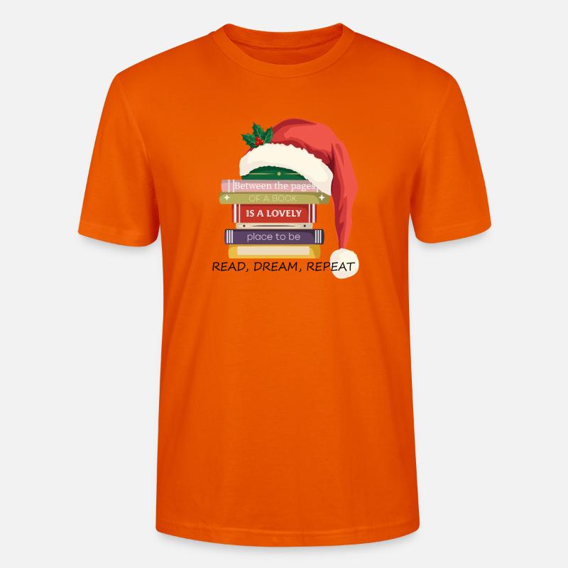 Book Stack with Christmas hat - Stanley/Stella CRAFTER Unisex Organic T-Shirt - bright orange