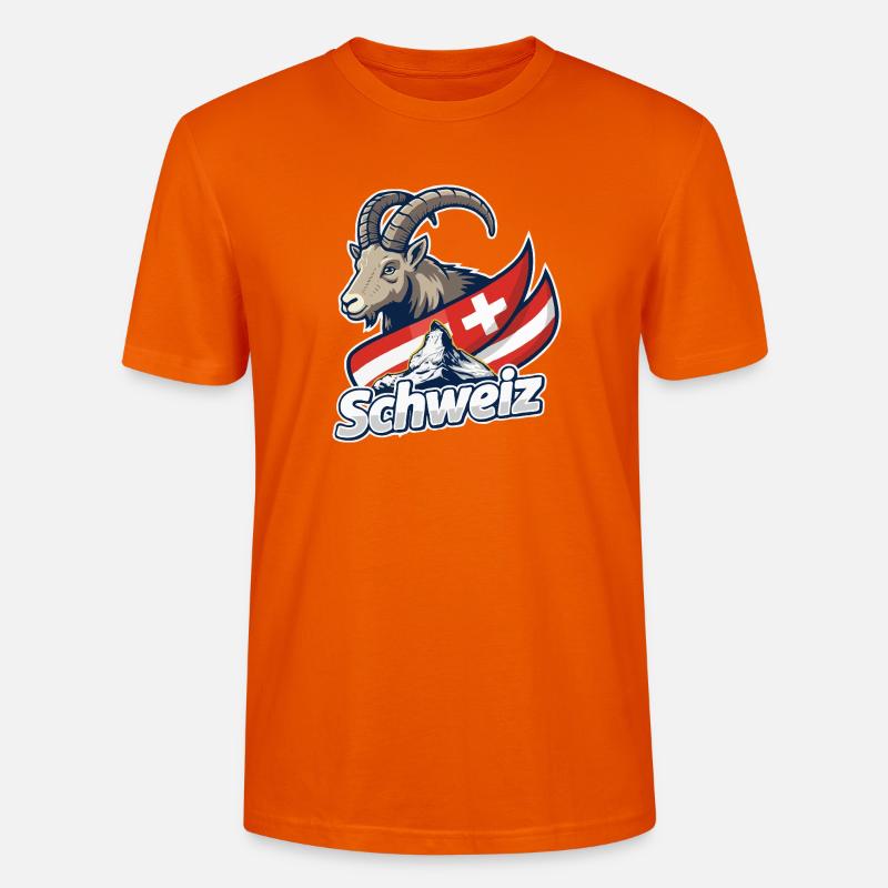Alpensteinbock mit Schweizer Flagge - Stanley/Stella Unisex Bio-T-Shirt CRAFTER - Tieforange