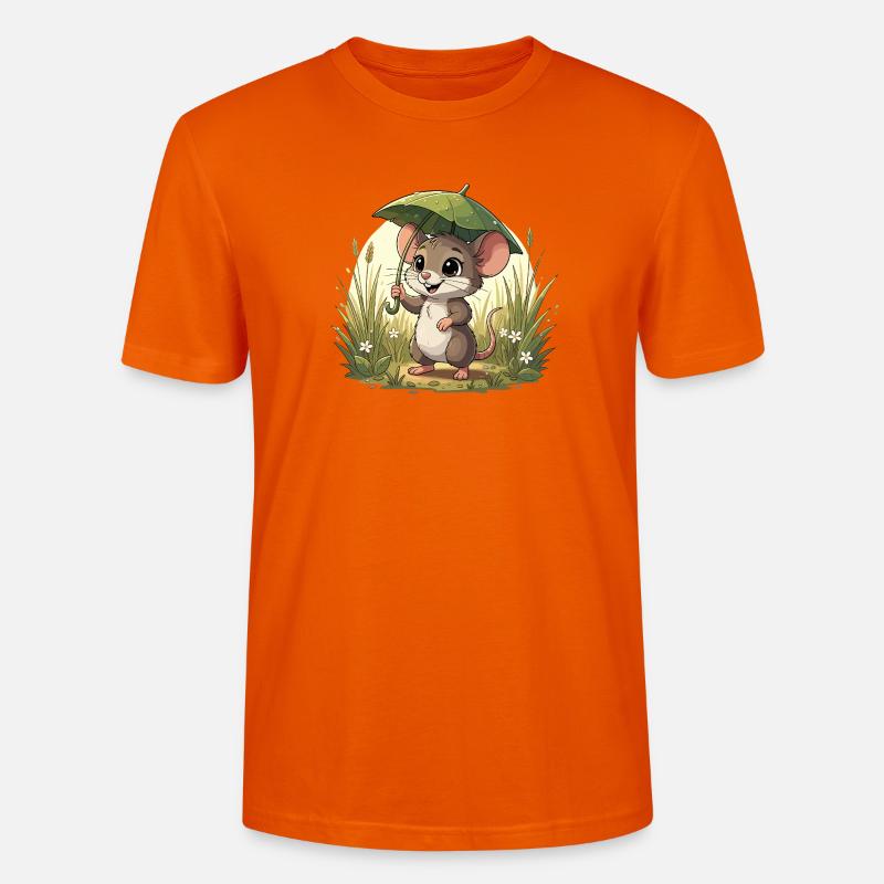 Kleines Mäuschen mit Schirm im Gras - Stanley/Stella Unisex Bio-T-Shirt CRAFTER - Tieforange