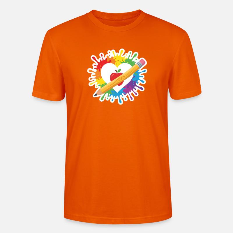 Lehrer Herz Regenbogen Apfel Buntstift Schule - Stanley/Stella Unisex Bio-T-Shirt CRAFTER - Tieforange