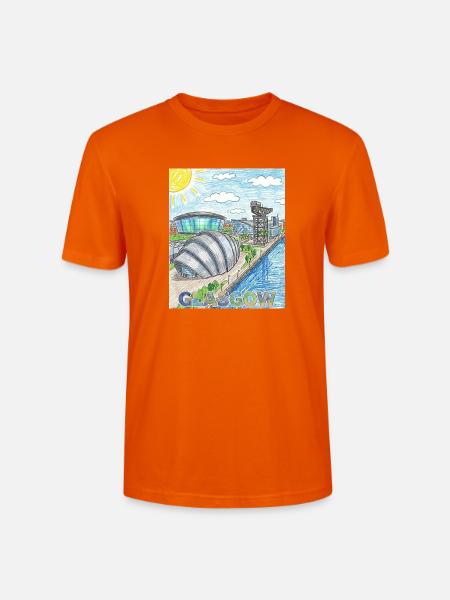 Glasgow Modern Skyline Wachsmalstift - Stanley/Stella Unisex Bio-T-Shirt CRAFTER - Tieforange