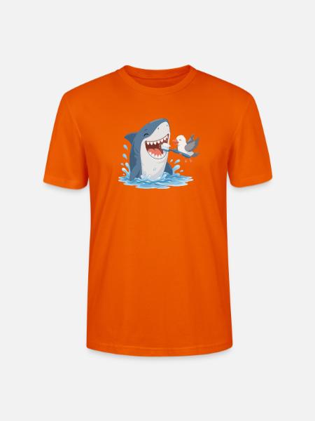 Hai beim Zähneputzen mit Möwe - Stanley/Stella Unisex Bio-T-Shirt CRAFTER - Tieforange