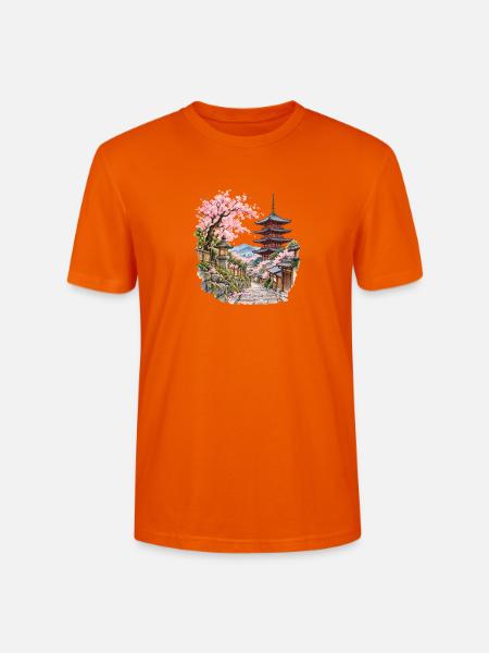 Kirschblütepfad zur Pagode - Stanley/Stella Unisex Bio-T-Shirt CRAFTER - Tieforange