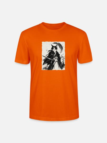 Katzen Samurai im Tintenstil - Stanley/Stella Unisex Bio-T-Shirt CRAFTER - Tieforange