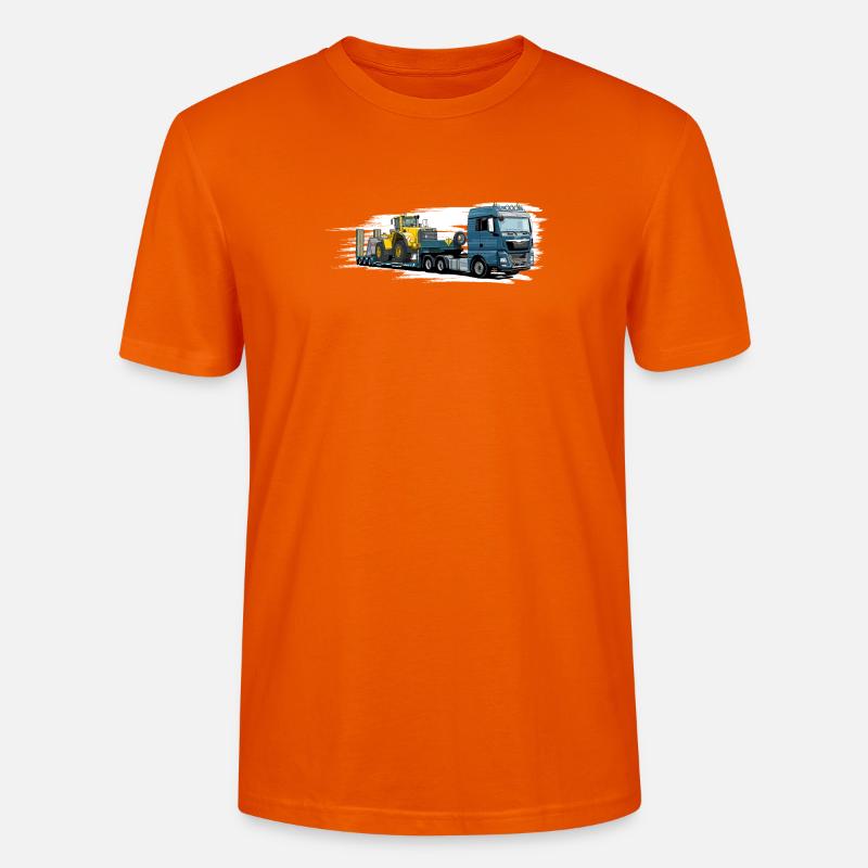 Low-loader with wheel loader - Stanley/Stella CRAFTER Unisex Organic T-Shirt - bright orange