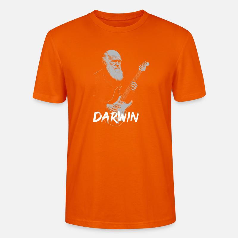 Darwin Playing Guitar Evolution - Stanley/Stella CRAFTER Unisex Organic T-Shirt - bright orange