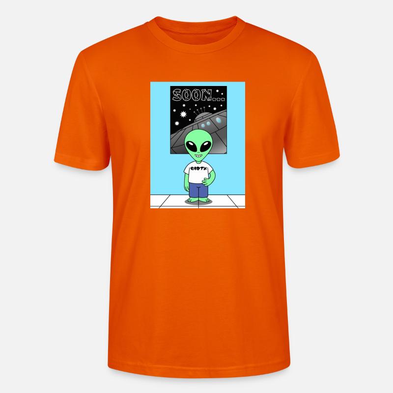 Alien devant le vaisseau spatial Terre - T-shirt bio CRAFTER Stanley Stella Unisexe - orange profond