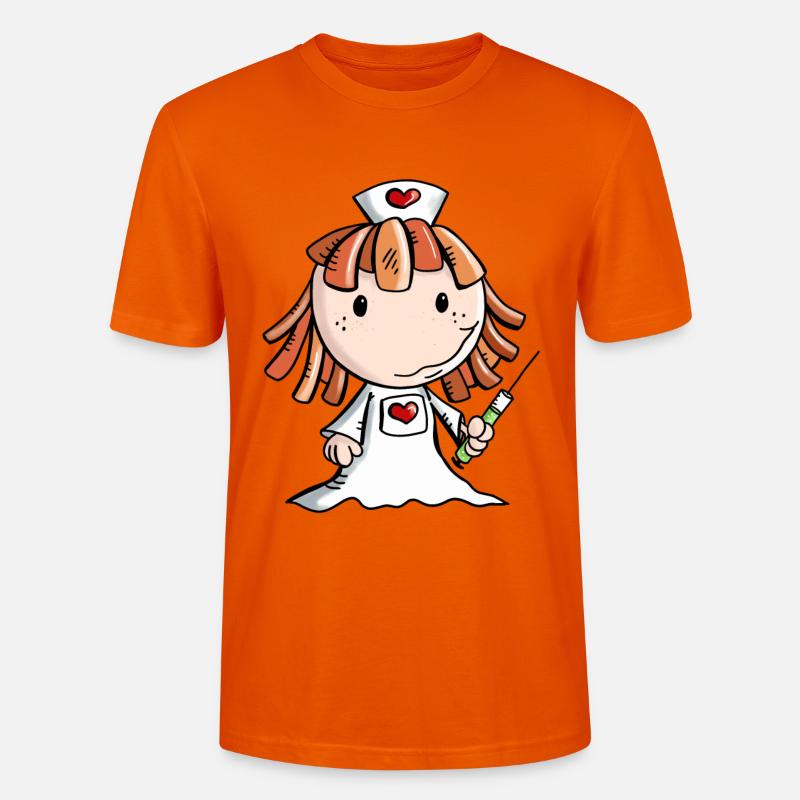 Krankenschwester Comic mit Herz und Spritze - Stanley/Stella Unisex Bio-T-Shirt CRAFTER - Tieforange