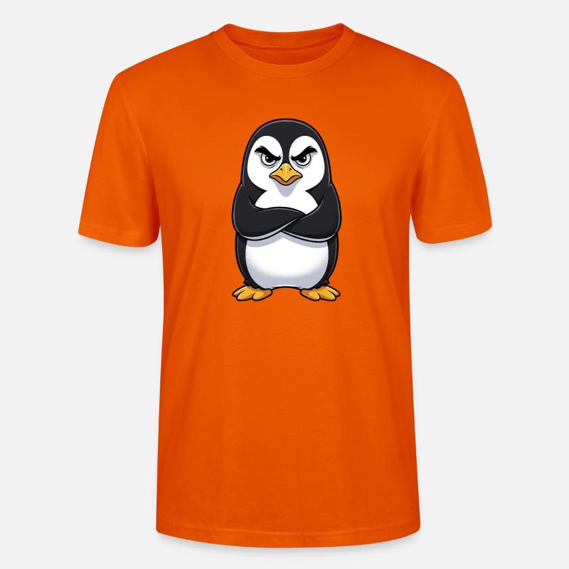 Grumpy Penguin Cartoon Sour Grumpy Annoyed - Stanley/Stella CRAFTER Unisex Organic T-Shirt - bright orange
