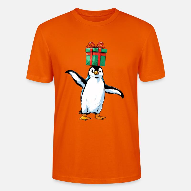 Pinguin mit Geschenk auf Kopf - Stanley/Stella Unisex Bio-T-Shirt CRAFTER - Tieforange