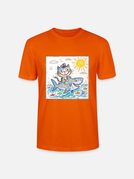 Katze reitet Haifisch - Stanley/Stella Unisex Bio-T-Shirt CRAFTER - Tieforange